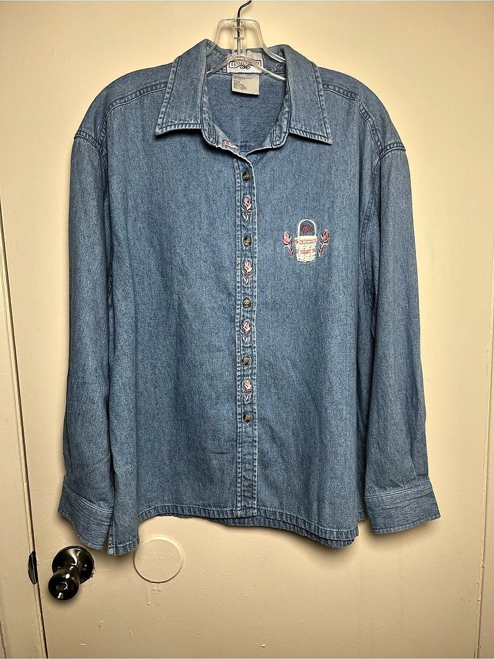 Women's Vintage Longaberger Homestead Embroidered Denim Button Down Shirt L